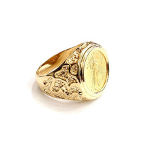 Load image into Gallery viewer, 14K Gold nugget mens coin ring size 10 12g 5 dollars 1/10 oz 22k American eagle

