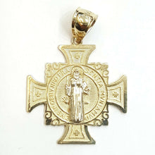 Load image into Gallery viewer, 14k gold two tone saint benedict san benito cross pendant religious jewelry 3.4g
