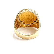 Load image into Gallery viewer, 14K Gold nugget mens coin ring size 10 12g 5 dollars 1/10 oz 22k American eagle
