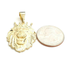 Load image into Gallery viewer, New 14k yellow Gold lion head face with crown Leo zodiac fine Pendant charm 7.1g
