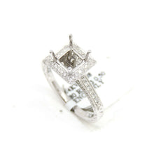 Load image into Gallery viewer, 0.50Ct Natural Diamond 14k White Gold Semi Mount halo Ring square center sz 6.5
