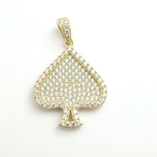 Load image into Gallery viewer, 14k yellow Gold Ace of spade Pendant with cubic zirconia fine gift jewelry 4.6g
