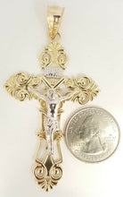 Load image into Gallery viewer, 10k two-tone gold cross with jesus pendant fine religious jewelry unisex 13.1g
