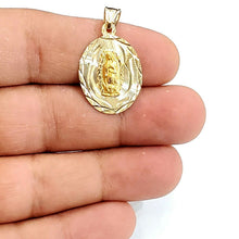 Load image into Gallery viewer, 14k yellow gold oval virgin Mary Guadalupe religious pendant diamond cut 2.2g
