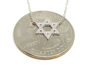 14k white Gold 0.11Ct Diamond star of David necklace gift 18" adjustable chain