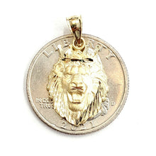 Load image into Gallery viewer, New 14k yellow Gold lion head face with crown Leo Pendant charm fine gift 2.4g
