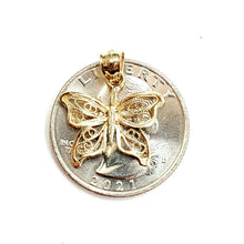 Load image into Gallery viewer, New 14k yellow Gold butterfly Pendant charm filigree gift fine jewelry 1.1g
