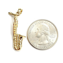 Load image into Gallery viewer, 14k yellow Gold 3D solid Saxophone Pendant charm gift instrument jewelry 3.6g
