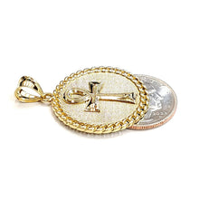 Load image into Gallery viewer, 10k yellow gold round Egyptian ankh cross pendant 1.18" religious jewelry 5.2g
