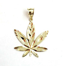 Load image into Gallery viewer, New 10k yellow gold marijuana leaf weed pendant diamond cut medical jewelry 2.7g
