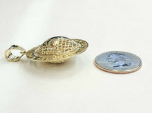 Load image into Gallery viewer, 10k yellow gold round globe planet earth world map pendant 2 sides 3D gift 7.6g
