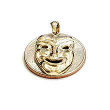 Load image into Gallery viewer, 14k yellow gold laugh now happy face mask drama theater act pendant jewelry 2.6g
