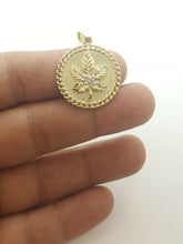 Load image into Gallery viewer, 10k yellow gold round marijuana leaf pendant charm cubic Zirconia 0.97" 4.4g
