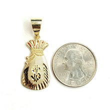 Load image into Gallery viewer, 14k yellow gold dollar sign money bag lucky pendant charm gift fine jewelry 2.8g
