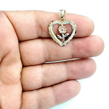 Load image into Gallery viewer, New 14k 3 color solid Gold heart rose flower Pendant charm fine love jewelry 2g
