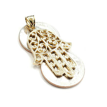 Load image into Gallery viewer, New 14k yellow gold khamsa hamsa hand lucky Jewish filigree pendant jewelry 8.5g
