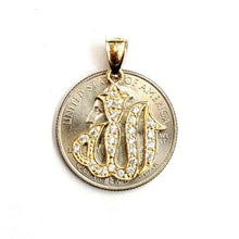 Load image into Gallery viewer, 10K Yellow Gold Allah Islamic God zirconia Pendant Charm religious jewelry 2.2g
