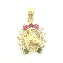 Load image into Gallery viewer, 14k yellow Gold horseshoe Pendant cubic zirconia lucky gift fine jewelry 2.2g
