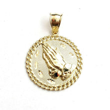 Load image into Gallery viewer, 10k yellow gold round praying hands pendant charm diamond cut jewelry 0.96" 4.1g
