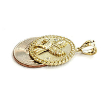Load image into Gallery viewer, 10k yellow Gold round eagle Pendant charm necklace diamond cut fine jewelry 4.6g
