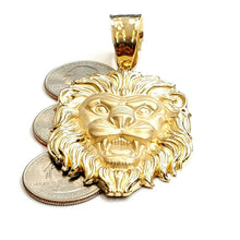 Load image into Gallery viewer, 14k yellow solid Gold big lion Leo head face Pendant charm fine jewelry 23.7g
