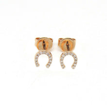 Load image into Gallery viewer, 14k rose Gold 0.06Ct Diamond horseshoe stud Earrings gift Push Back Fastening
