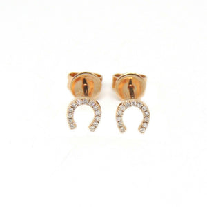 14k rose Gold 0.06Ct Diamond horseshoe stud Earrings gift Push Back Fastening