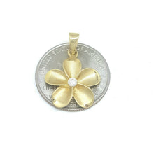 Load image into Gallery viewer, New 14k yellow Gold Hawaiian flower pendant cubic zirconia fine jewelry 1.9g
