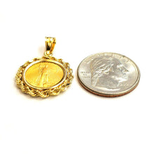 Load image into Gallery viewer, 14K Gold rope pendant genuine 5 dollars 1/10 oz 22k American eagle coin 5.8g
