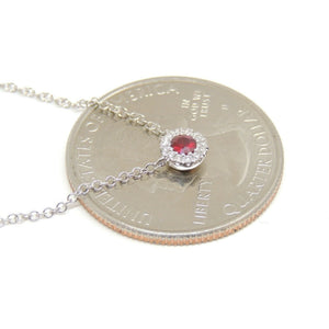 New 14k white Gold 0.18Ct real Diamond & ruby necklace gift 18" adjustable chain