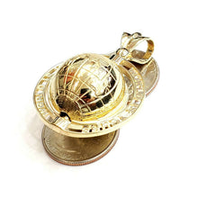 Load image into Gallery viewer, New 10k yellow gold 3D Spinning round globe planet earth world map pendant 15.8g
