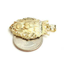 Load image into Gallery viewer, New 14k yellow Gold lion head face with crown Leo zodiac fine Pendant charm 6.9g
