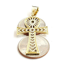 Load image into Gallery viewer, New 10k yellow gold Egyptian ankh cross pendant charm diamond cut religious 4.2g
