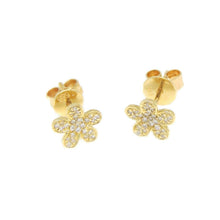 Load image into Gallery viewer, 14k yellow Gold 0.16Ct Round Diamond flower stud Earrings Push Back Fastening
