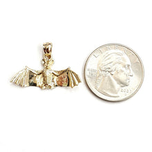 Load image into Gallery viewer, 14k yellow gold 3D bat open wings pendant charm gift fine jewelry polished 2.5g
