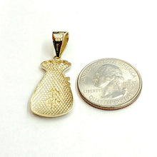 Load image into Gallery viewer, 14k yellow gold dollar sign money bag lucky pendant charm gift fine jewelry 2.8g
