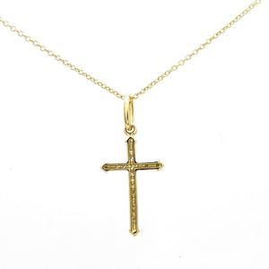 14k yellow Gold 0.07Ct Round Diamond cross necklace pendant 18" adjustable chain