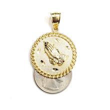 Load image into Gallery viewer, 10k yellow gold round praying hands pendant charm fine gift jewelry 1.18" 6g
