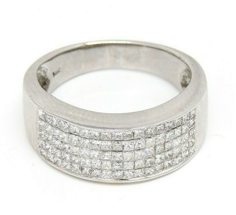 1.25ct genuine diamond 14k White Gold Women wide band Ring fine jewelry Size 7