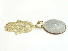 Load image into Gallery viewer, New 10k yellow gold khamsa hamsa hand lucky Jewish filigree pendant jewelry 2.9g
