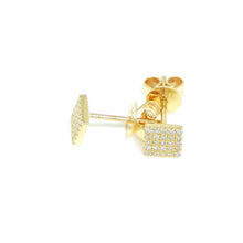 Load image into Gallery viewer, 14k yellow Gold 0.11Ct Round Diamond square stud Earrings Push Back Fastening
