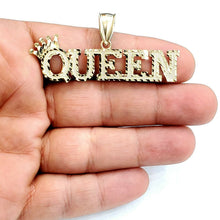 Load image into Gallery viewer, 10k yellow Gold Queen Crown Tiara Pendant charm diamond cut fine jewelry 5.9g
