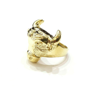 10k yellow gold bull head zodiac Taurus men's Ring diamond cut jewelry Size 9