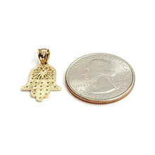 Load image into Gallery viewer, New 14k yellow gold khamsa hamsa hand lucky Jewish filigree pendant jewelry 1.2g
