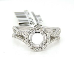 0.39Ct Natural Diamond 14k White Gold Semi Mount halo Ring round center size 6.5