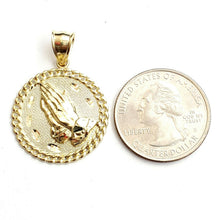 Load image into Gallery viewer, 10k yellow gold round praying hands pendant charm diamond cut jewelry 0.96" 4.1g
