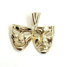 Load image into Gallery viewer, 14k yellow gold happy &amp; sad face theater act mask pendant fine jewelry 2.1g
