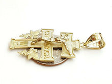 Load image into Gallery viewer, New 10k Yellow gold Caravaca double cross with angel crucifix Jesus pendant 6.3g
