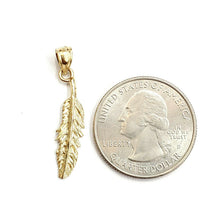 Load image into Gallery viewer, New 14k Yellow Gold solid feather Pendant Unisex gift fine jewelry 1g
