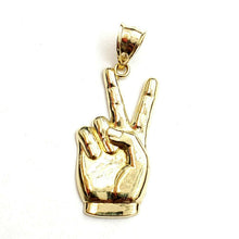 Load image into Gallery viewer, 10k yellow gold victory sign peace hand gesture pendant unisex shiny gift 2g
